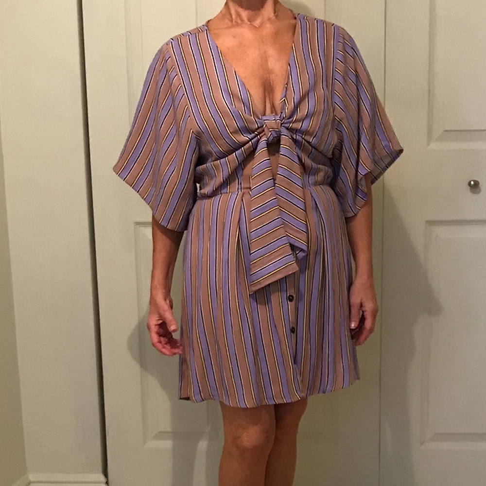 MoonRiver Taupe&Lavender Midriff Shirtwaist Dress